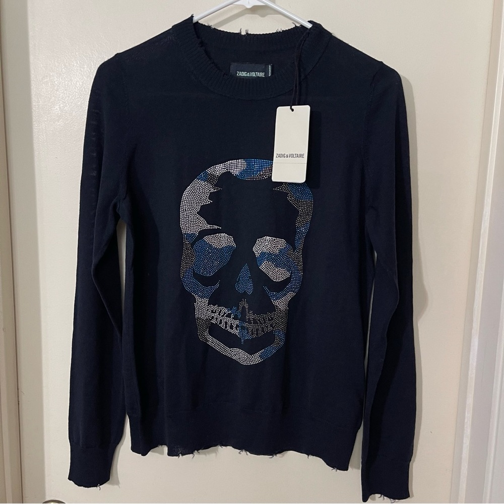 Zadig & Voltaire Miss Camo Skull Strass Wool Sweater women’s size : S, L - Picture 3 of 5